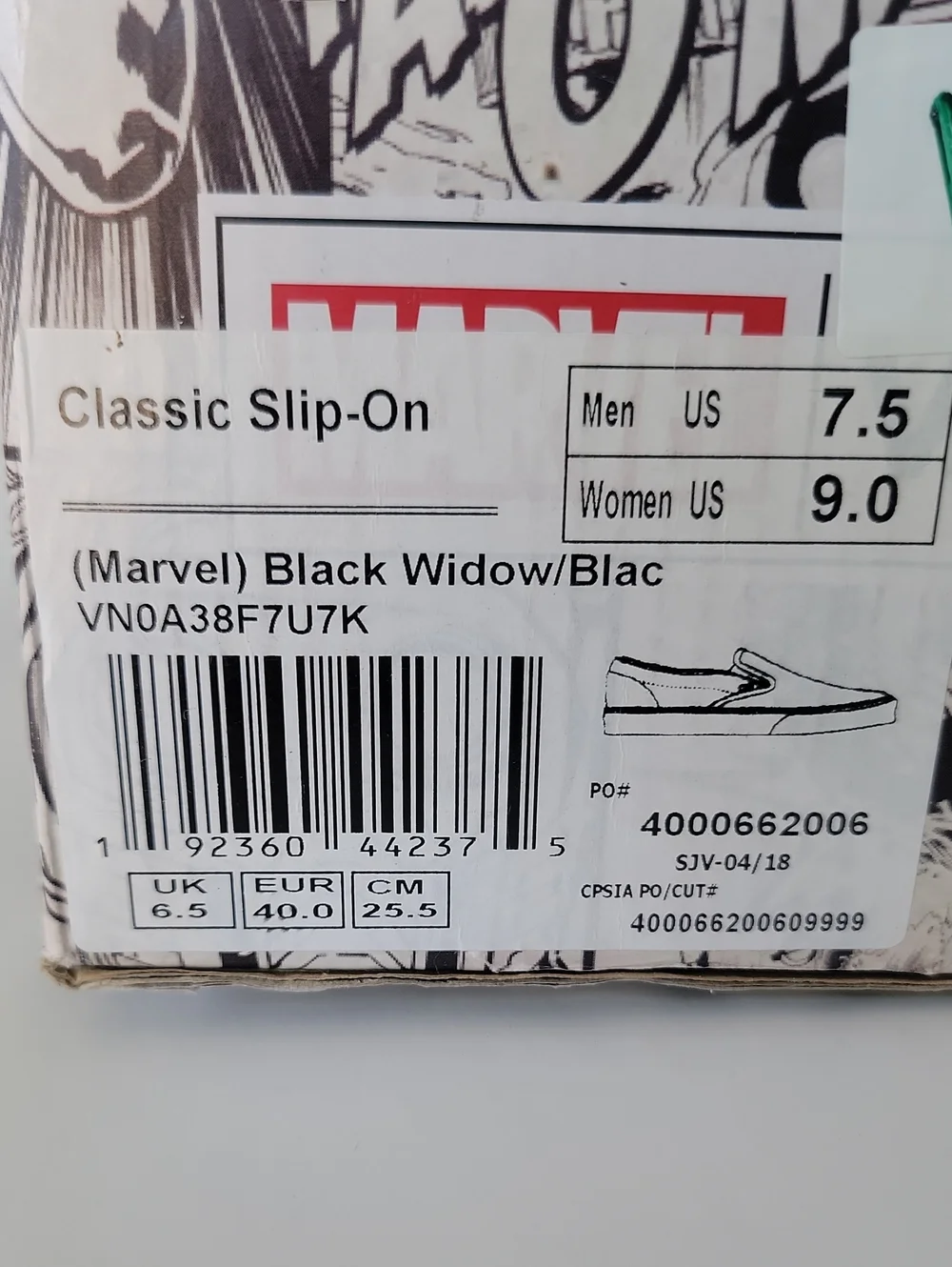 VANS Classic Slip-On Marvel Black Widow Black Mens US 7.5 VN0A38F7U7K